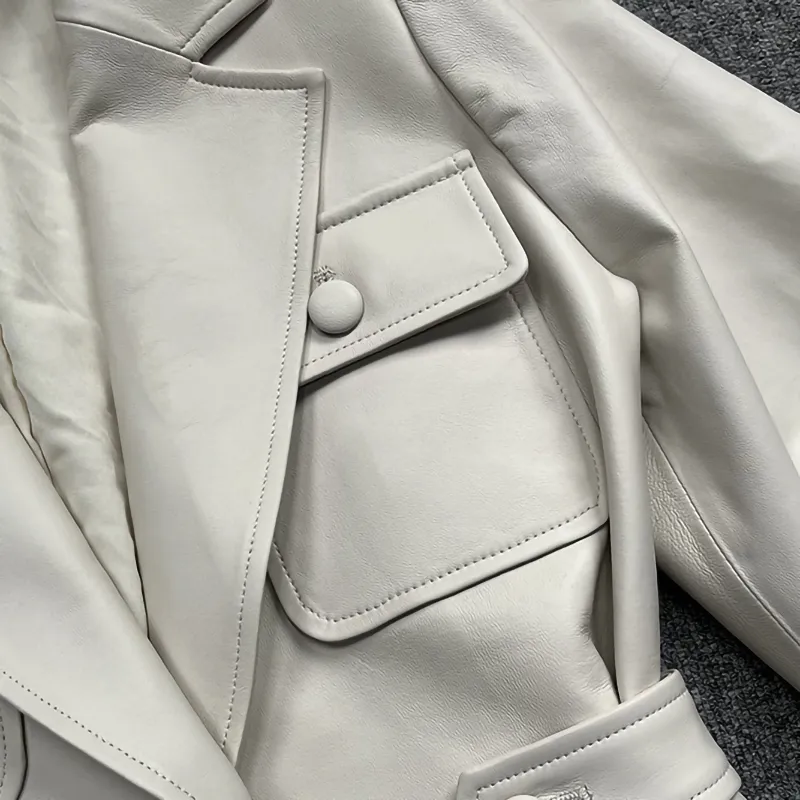 Genuine Leather Jackets 2022 Spring Fashion Black Leather Coat Motorcycle Biker Jackets Lady Clothes Full Sleeve TF3909