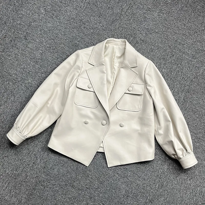 Genuine Leather Jackets 2022 Spring Fashion Black Leather Coat Motorcycle Biker Jackets Lady Clothes Full Sleeve TF3909