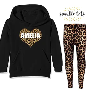 Girls Leopard Print Hoodie Set