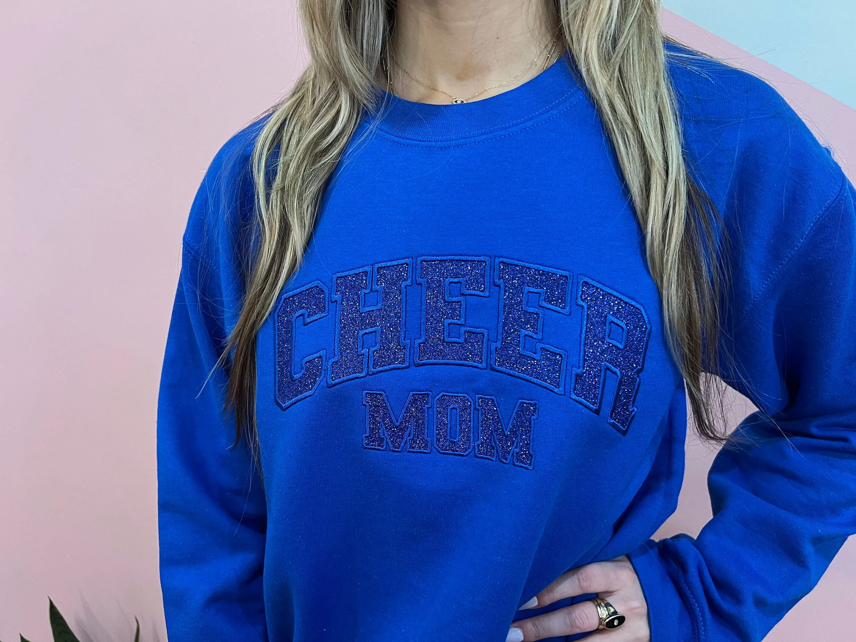 Glitter Applique Embroidered Cheer Mom Sweatshirt