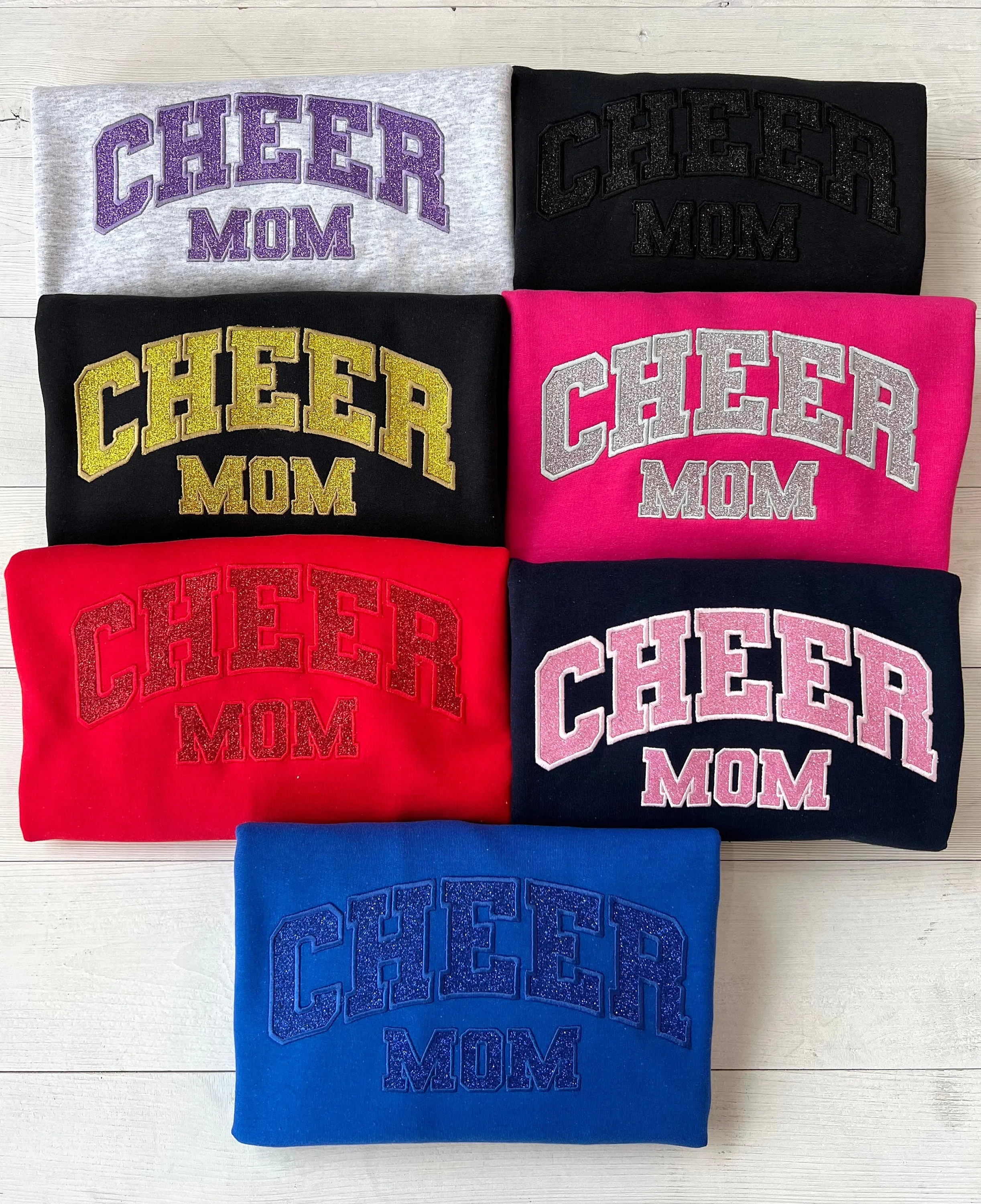Glitter Applique Embroidered Cheer Mom Sweatshirt