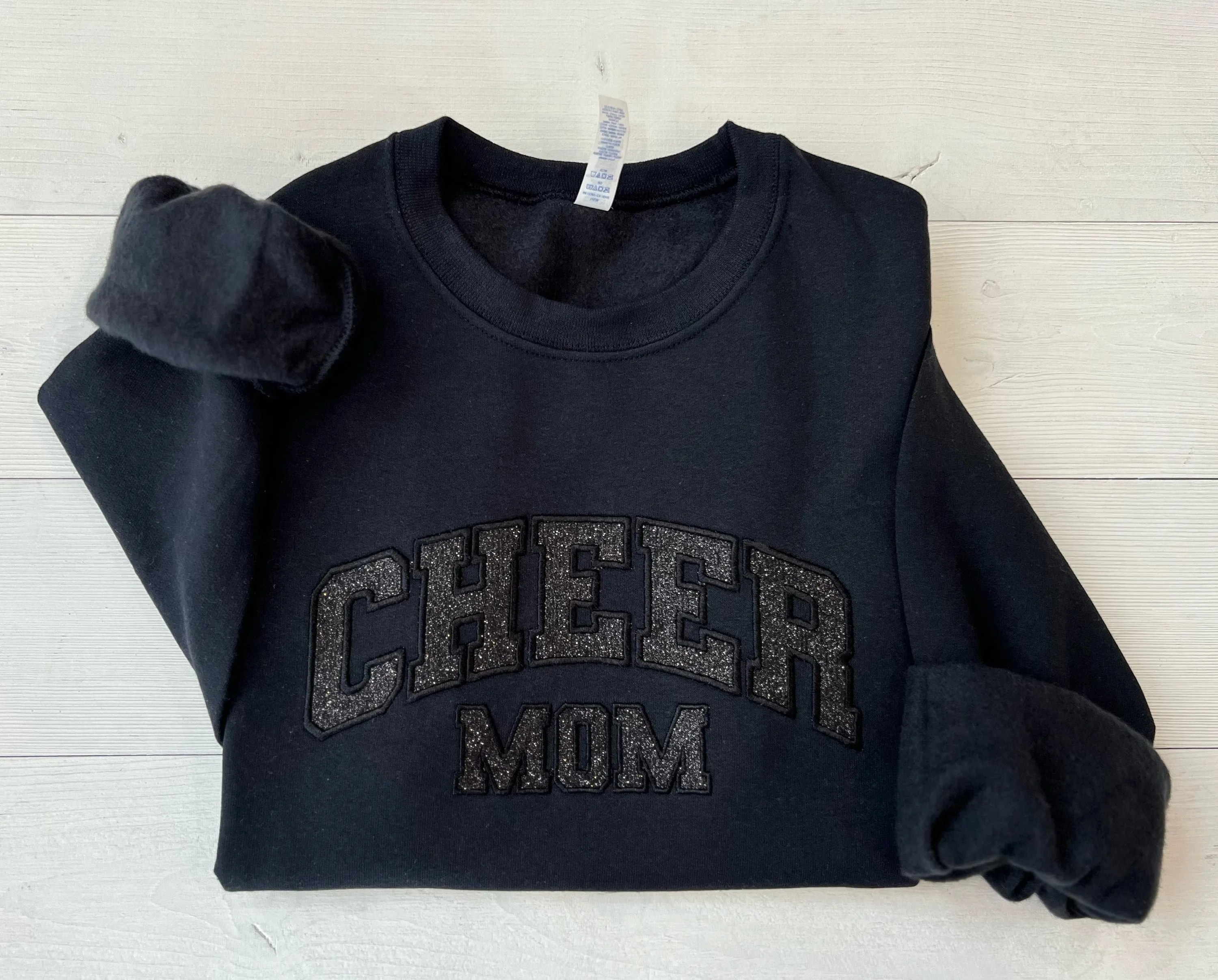 Glitter Applique Embroidered Cheer Mom Sweatshirt