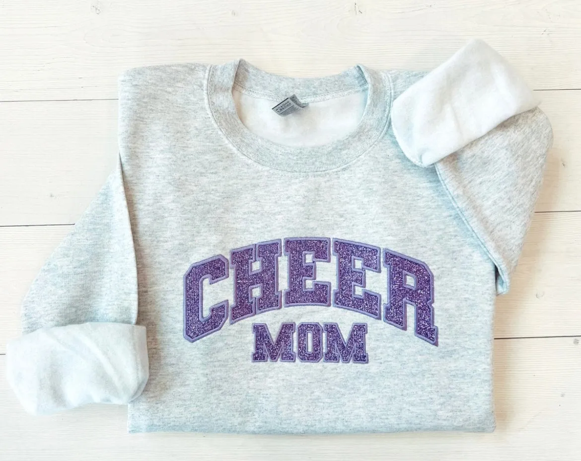 Glitter Applique Embroidered Cheer Mom Sweatshirt