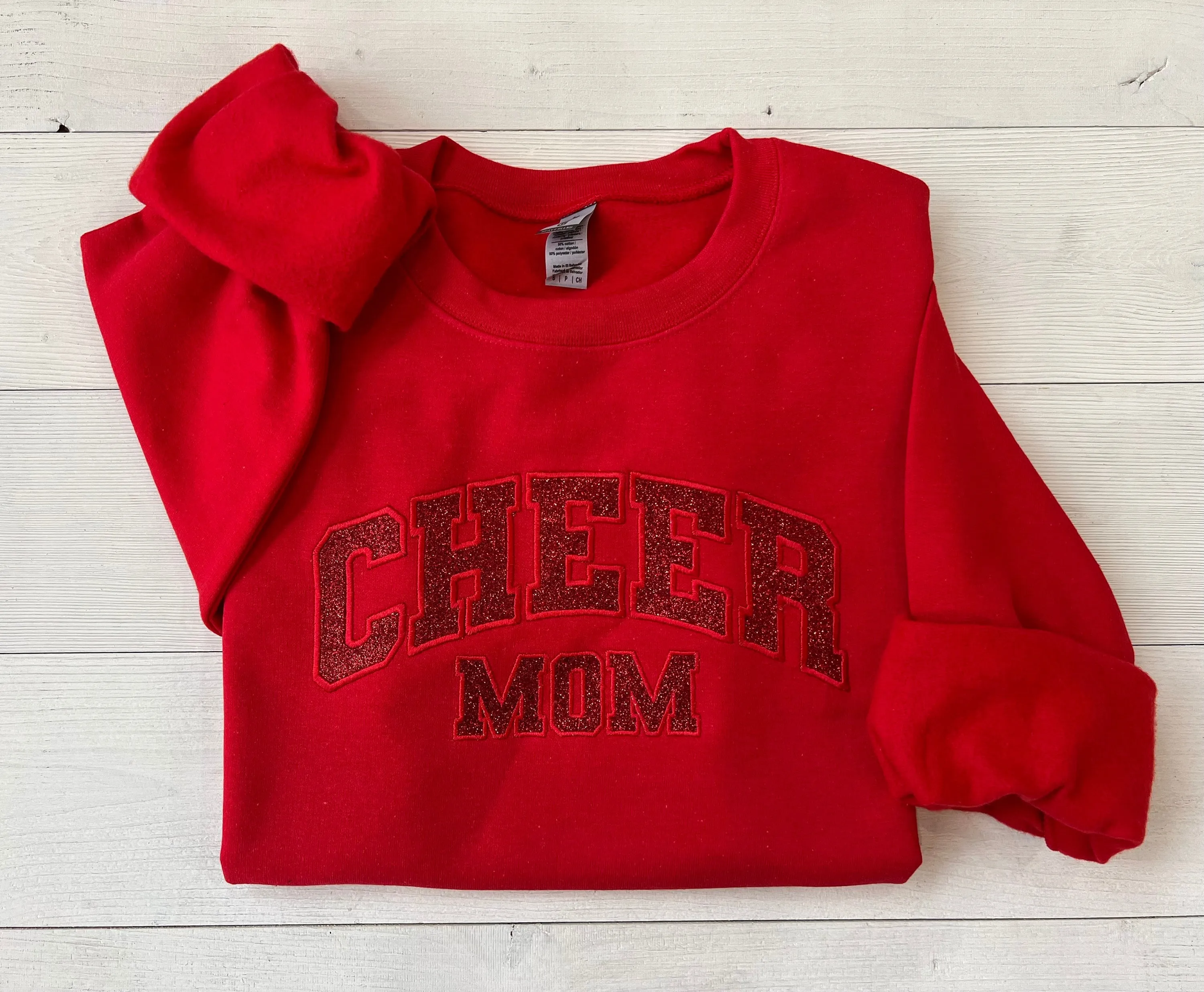 Glitter Applique Embroidered Cheer Mom Sweatshirt