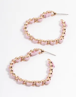 Gold & Pearl Suede Heart Hoop Earrings