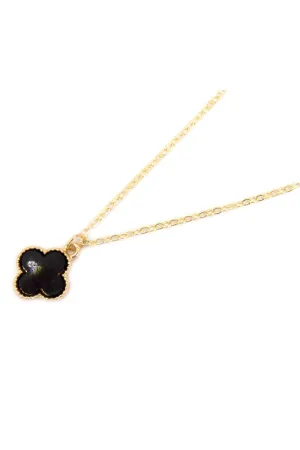 Goldtone Trimmed Black Shell Quatrefoil Necklace