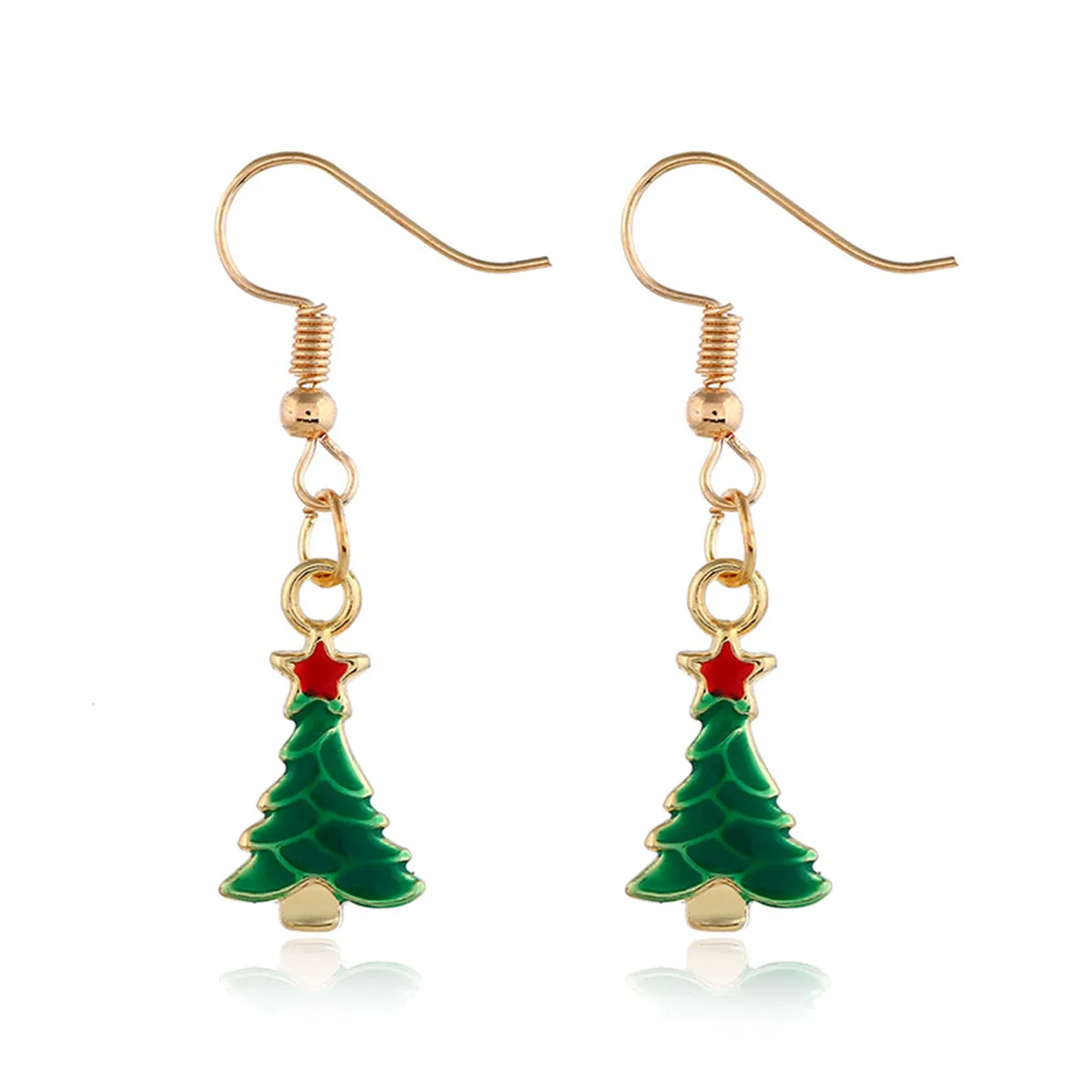 Green & 18K Gold-Plated Christmas Tree Drop Earrings