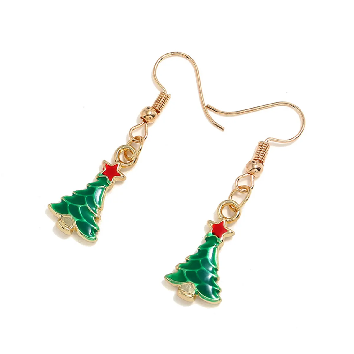 Green & 18K Gold-Plated Christmas Tree Drop Earrings