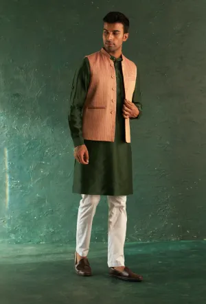 Green straight kurta and pink nehru jacket set
