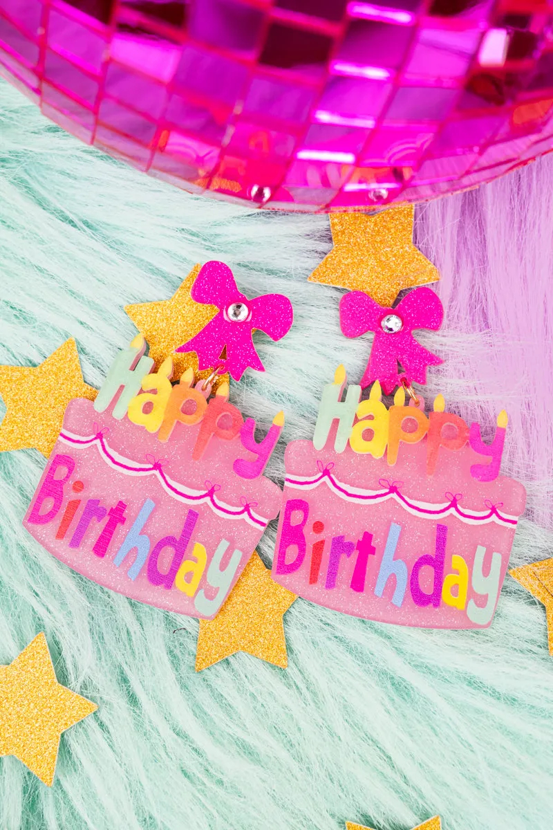 Happy Birthday Cake Acrylic Earrings