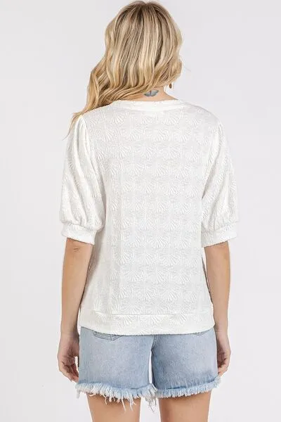 Hazel Blues® |  Mittoshop Fan Shell Texture Short Puff Sleeve Knit Top