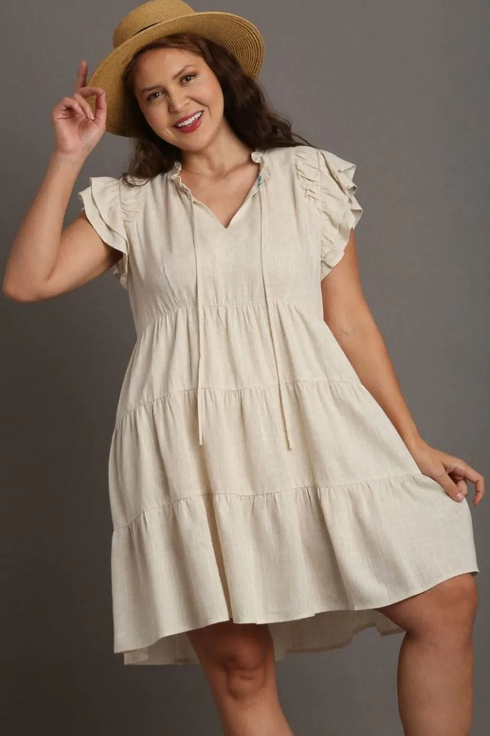 Hazel Blues® | Umgee Linen A-line Tiered Mini Dress