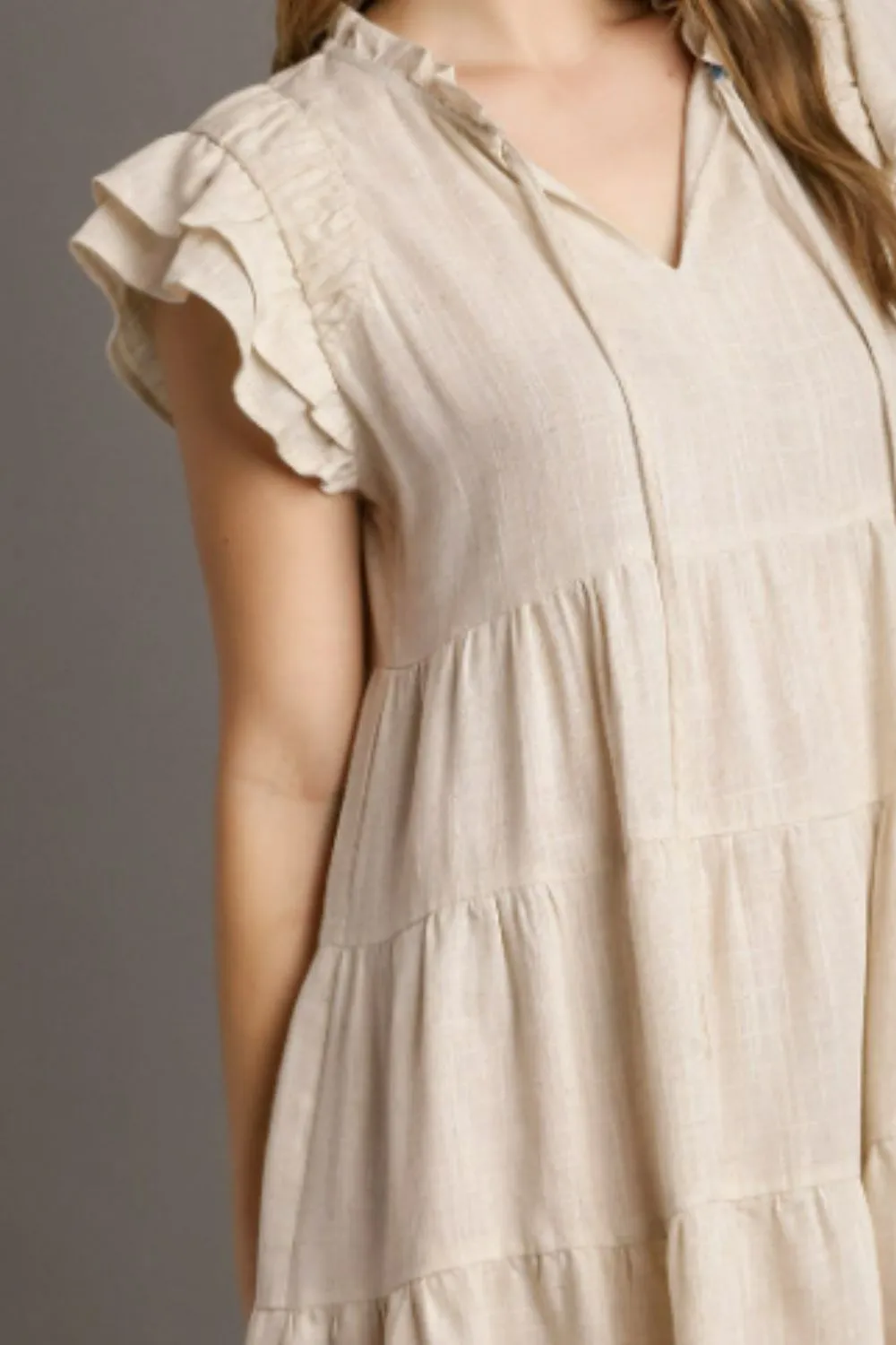Hazel Blues® | Umgee Linen A-line Tiered Mini Dress