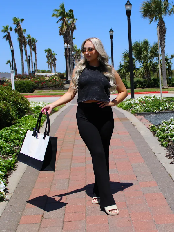 High Tide Sleeveless Crop Top Crew Neck, Black Wash