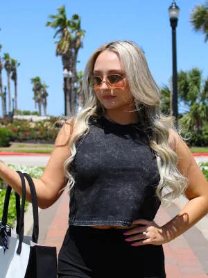 High Tide Sleeveless Crop Top Crew Neck, Black Wash