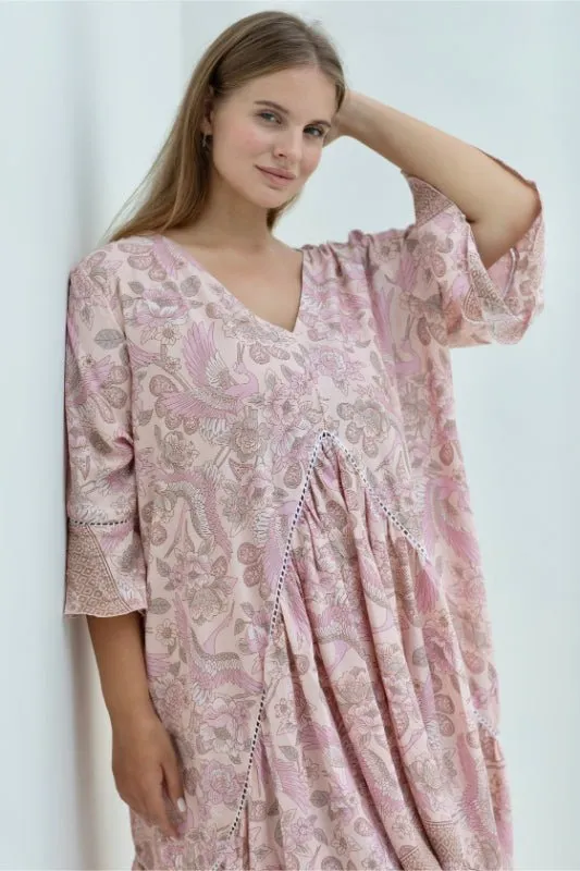Hilo Dress - Pink Stork Print