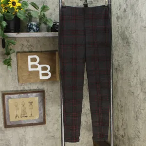 Hippie Rose Women's Junior Fit Plaid Pull On Ponte Pants Plaid Gray Small