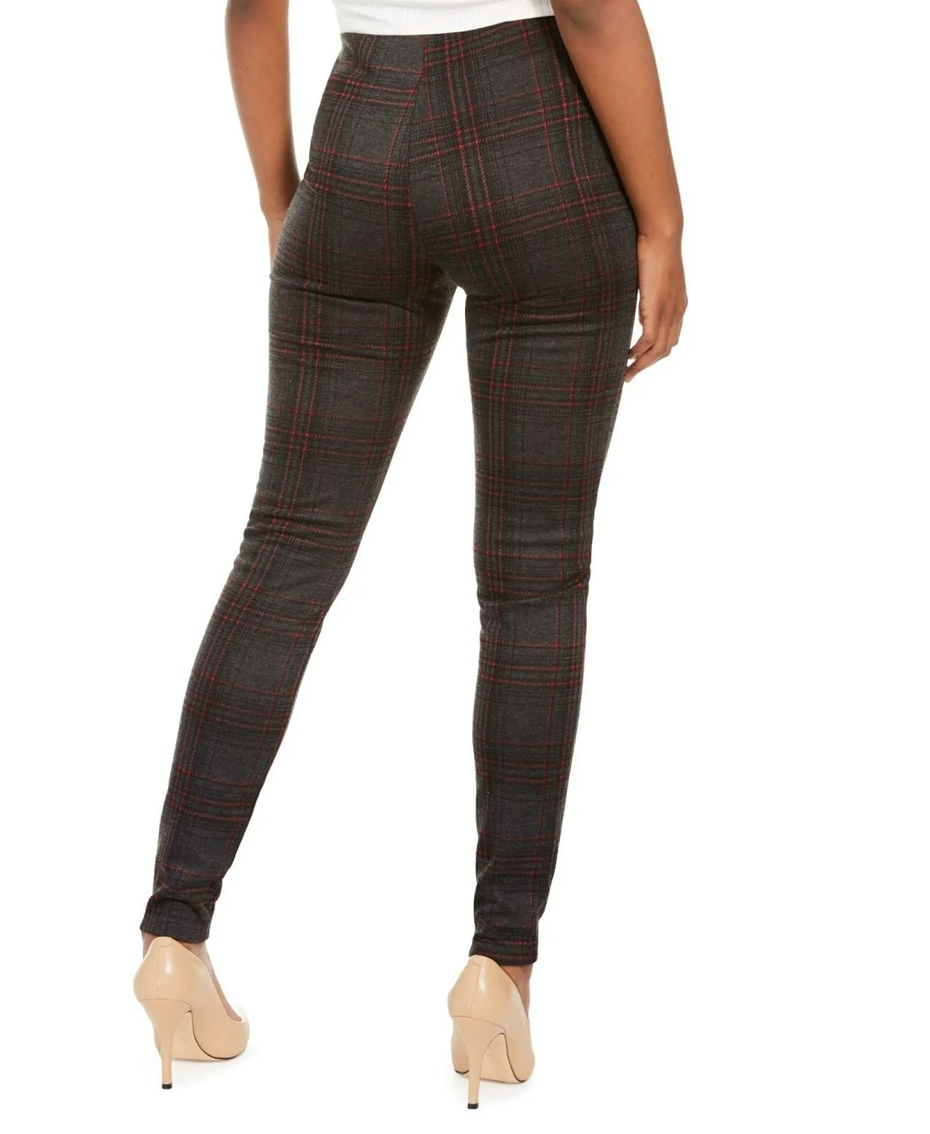 Hippie Rose Women's Junior Fit Plaid Pull On Ponte Pants Plaid Gray Small