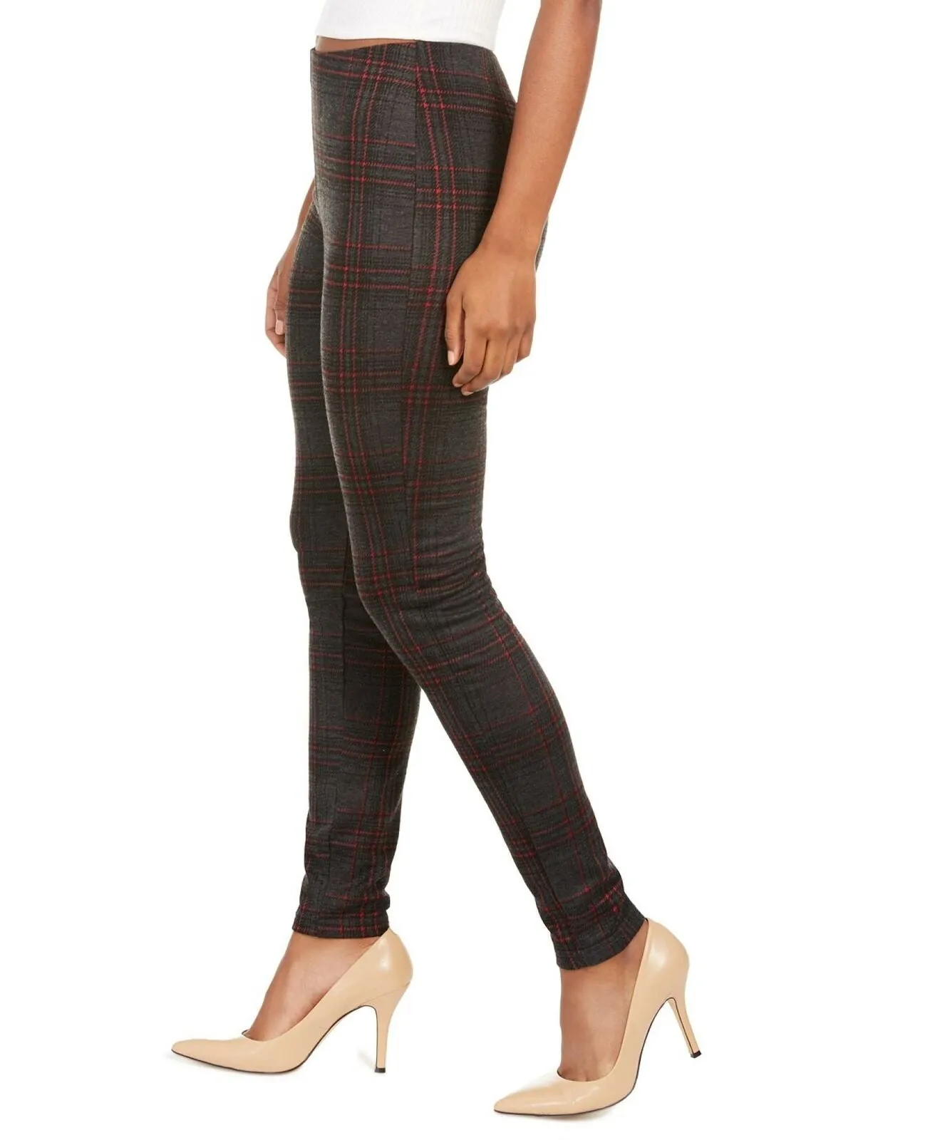 Hippie Rose Women's Junior Fit Plaid Pull On Ponte Pants Plaid Gray Small