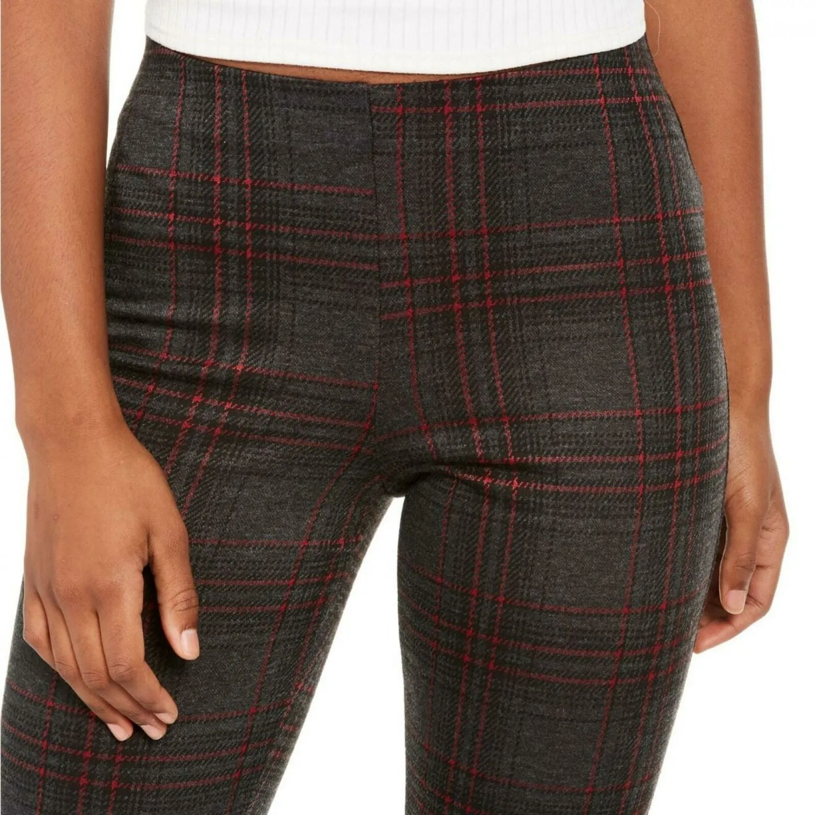 Hippie Rose Women's Junior Fit Plaid Pull On Ponte Pants