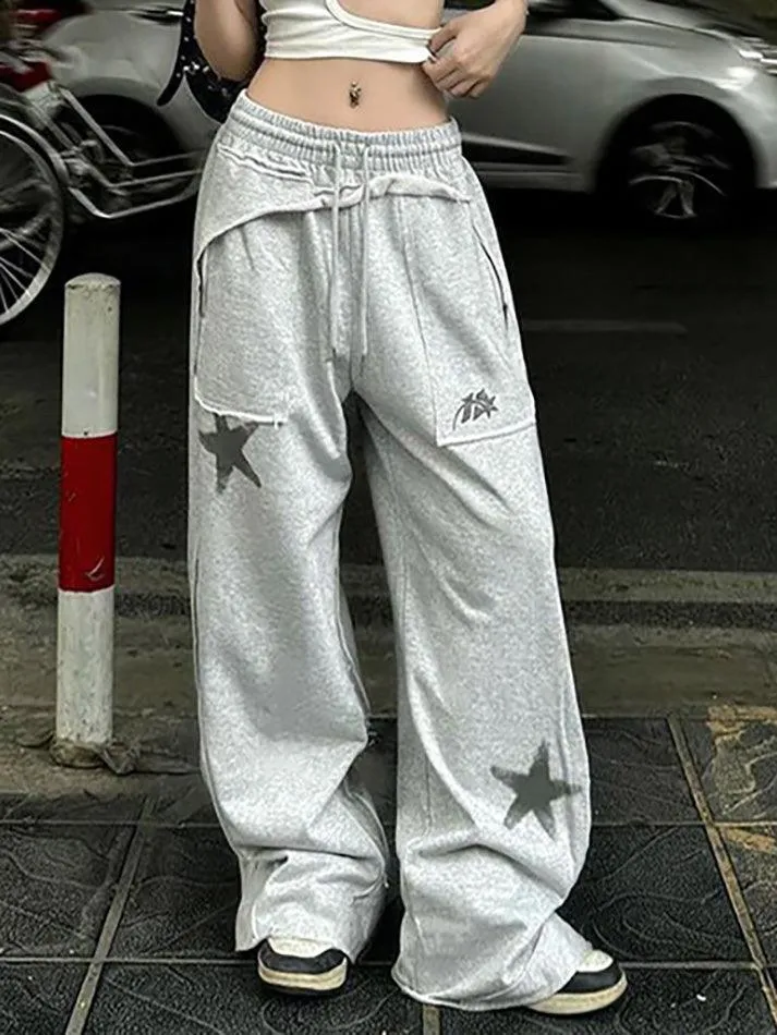 JazzHer Asymmetrical Loose Drawstring Tie Pants