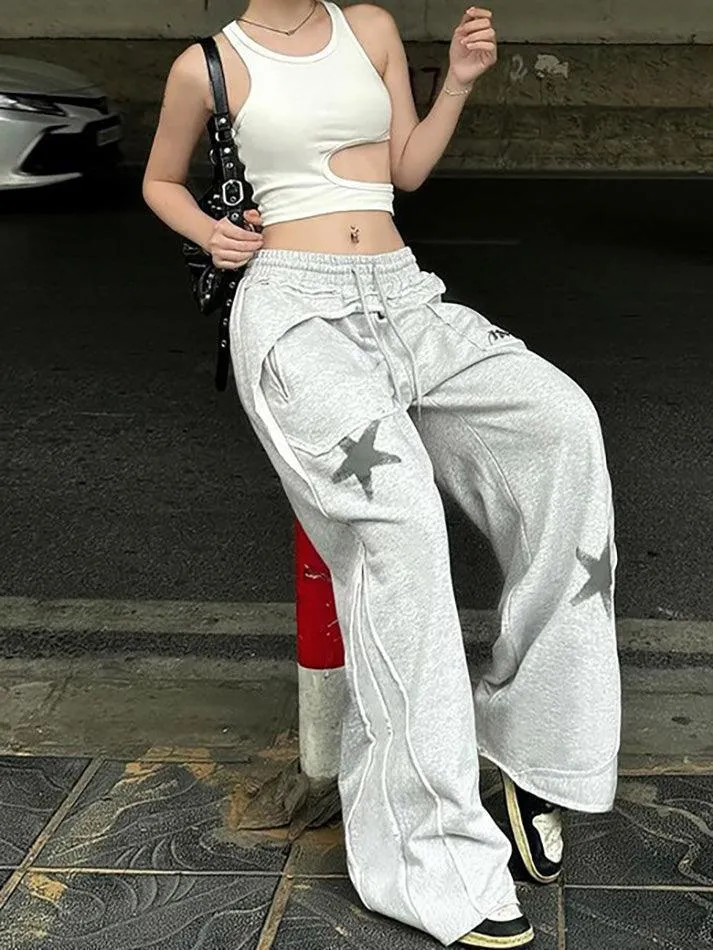 JazzHer Asymmetrical Loose Drawstring Tie Pants