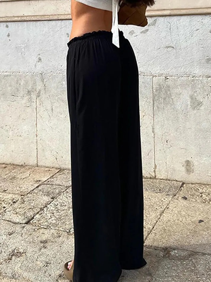 JazzHer Solid Low-Waist Drawstring Loose Pants