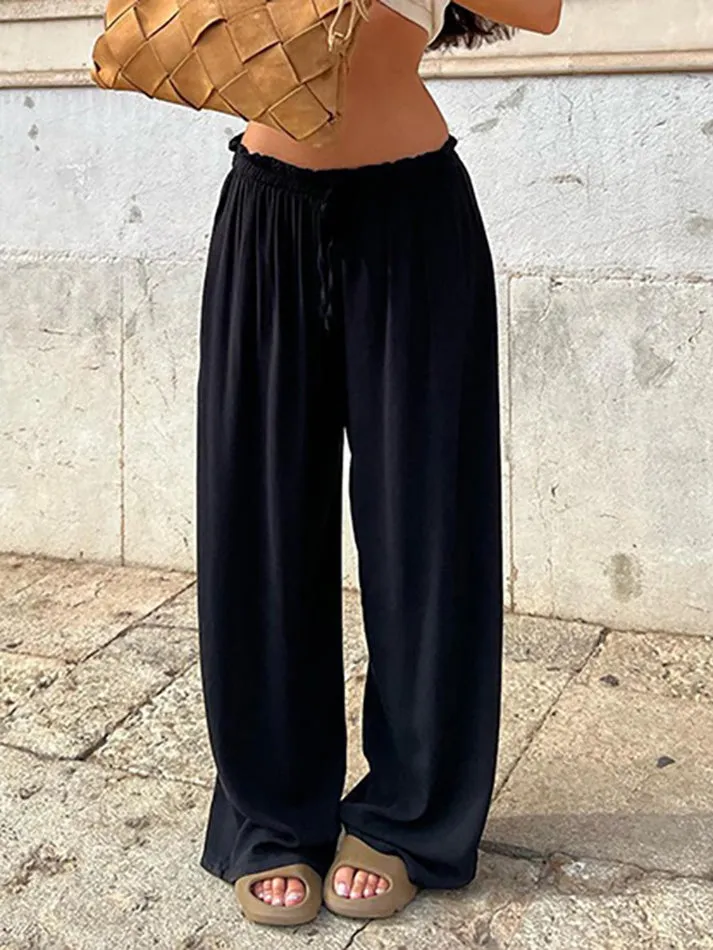 JazzHer Solid Low-Waist Drawstring Loose Pants
