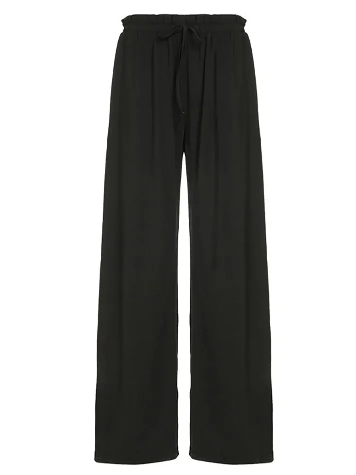 JazzHer Solid Low-Waist Drawstring Loose Pants
