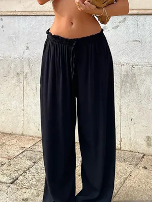 JazzHer Solid Low-Waist Drawstring Loose Pants