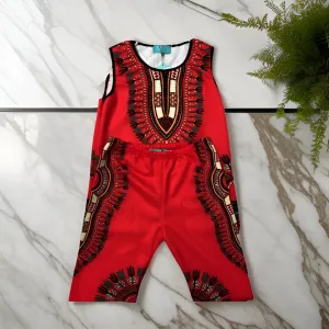Juniors/Women's 2pc African Print Blue Scuba Top & Bottom Set