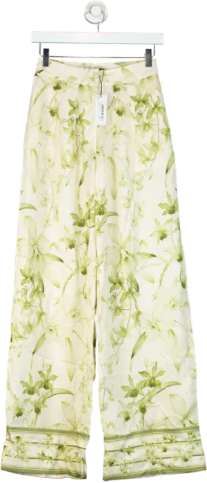 Karen Millen Green Lyda Millen Tall Botanic Printed Linen Woven Trousers UK 6
