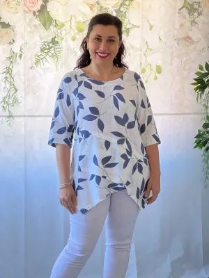 Karla Blue Leaf Linen Top