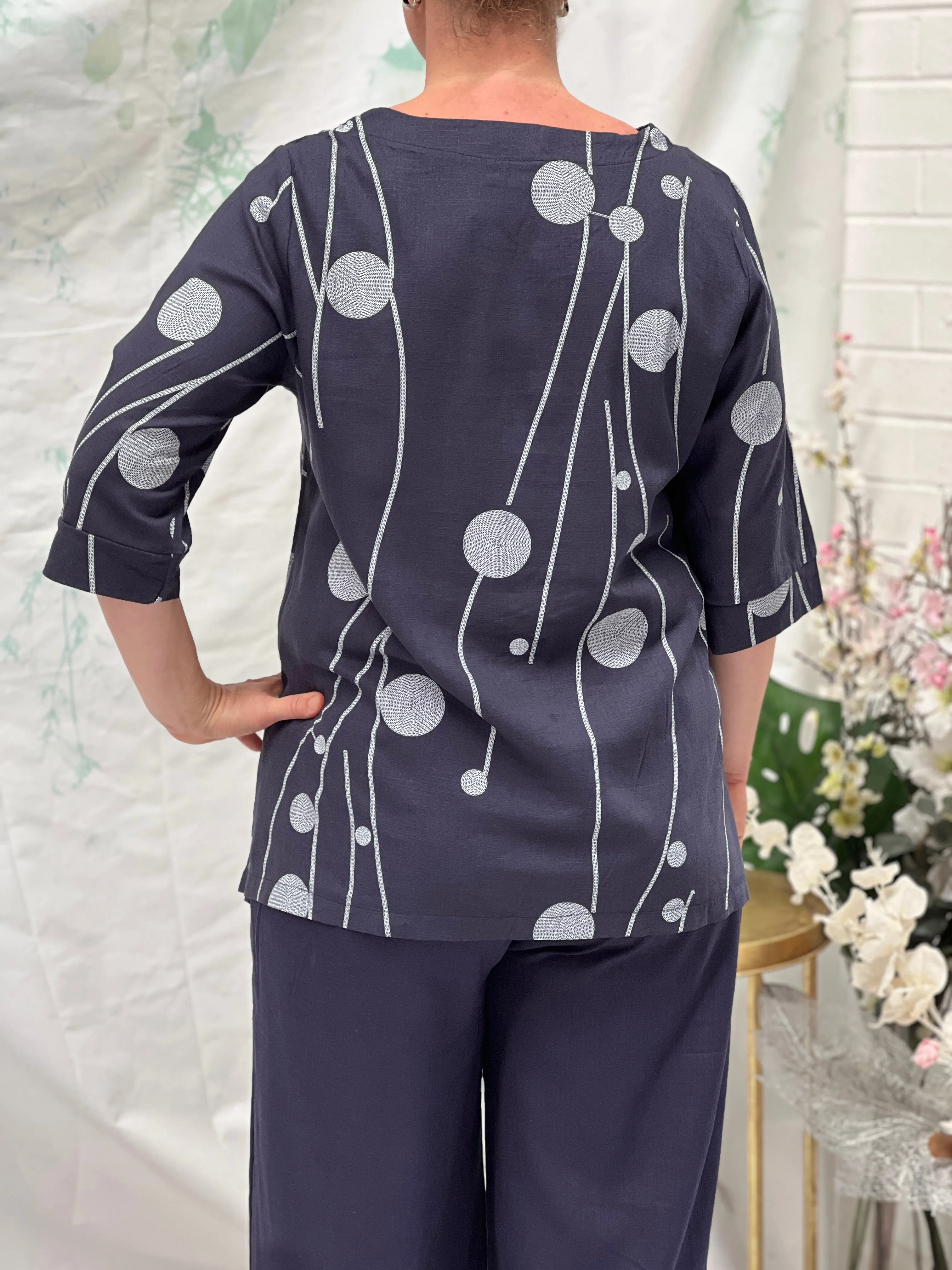 Karla Stitching Navy Linen Top