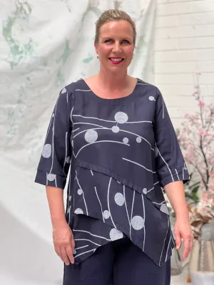 Karla Stitching Navy Linen Top