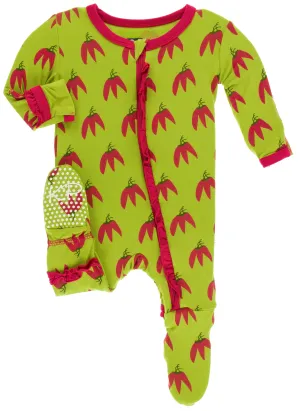 KicKee Pants Meadow Chili Pepper Layette Classic Ruffle Footie with Zipper