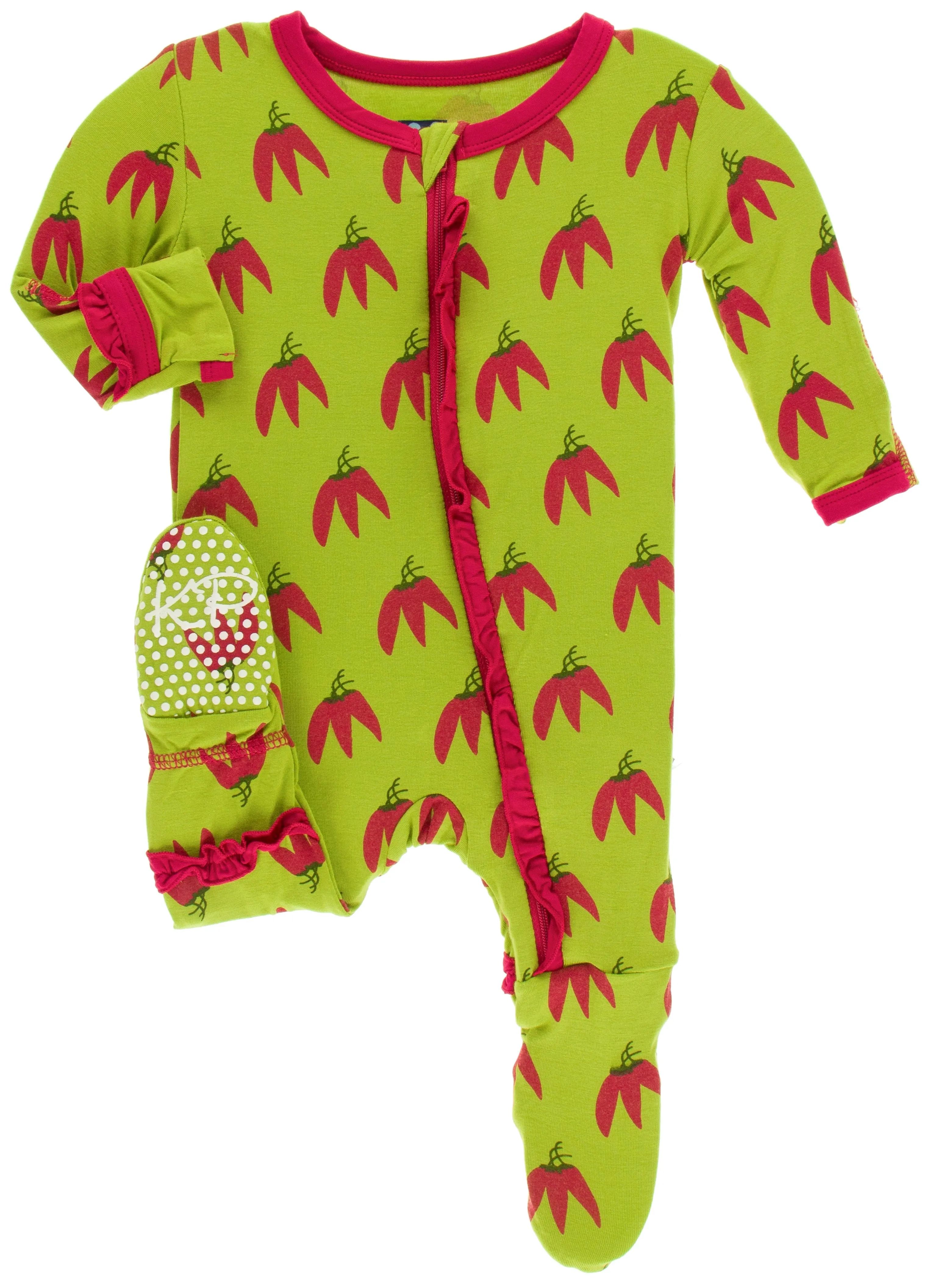 KicKee Pants Meadow Chili Pepper Layette Classic Ruffle Footie with Zipper