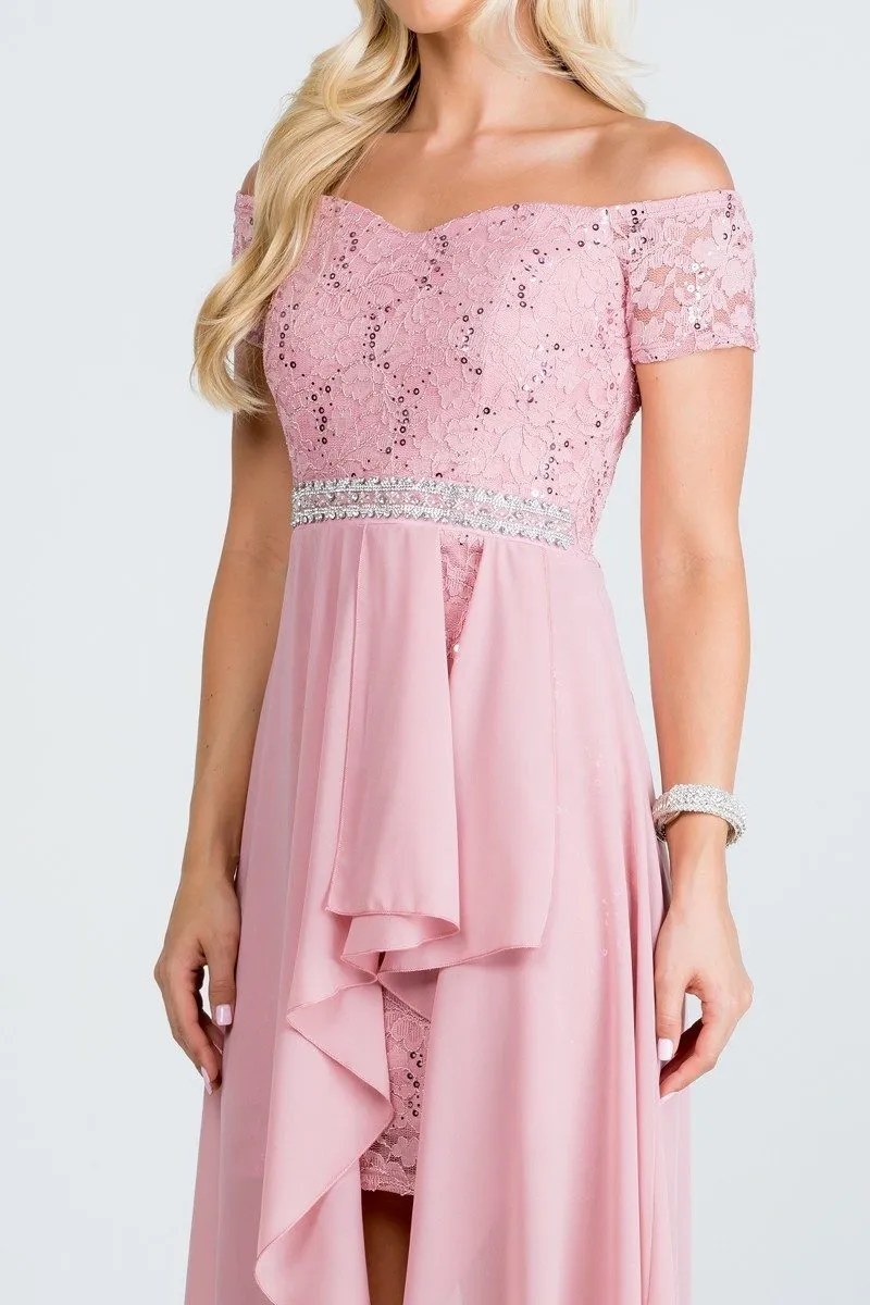 La Scala 25503 Embellished Waist High Low Cocktail Dress