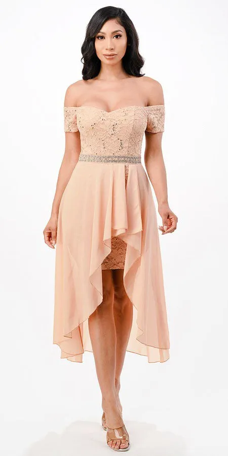 La Scala 25503 Embellished Waist High Low Cocktail Dress
