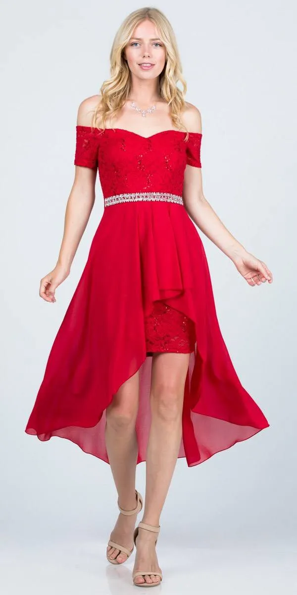 La Scala 25503 Embellished Waist High Low Cocktail Dress