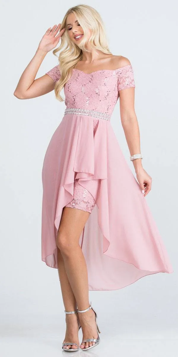 La Scala 25503 Embellished Waist High Low Cocktail Dress