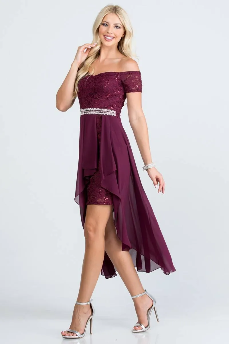 La Scala 25503 Embellished Waist High Low Cocktail Dress