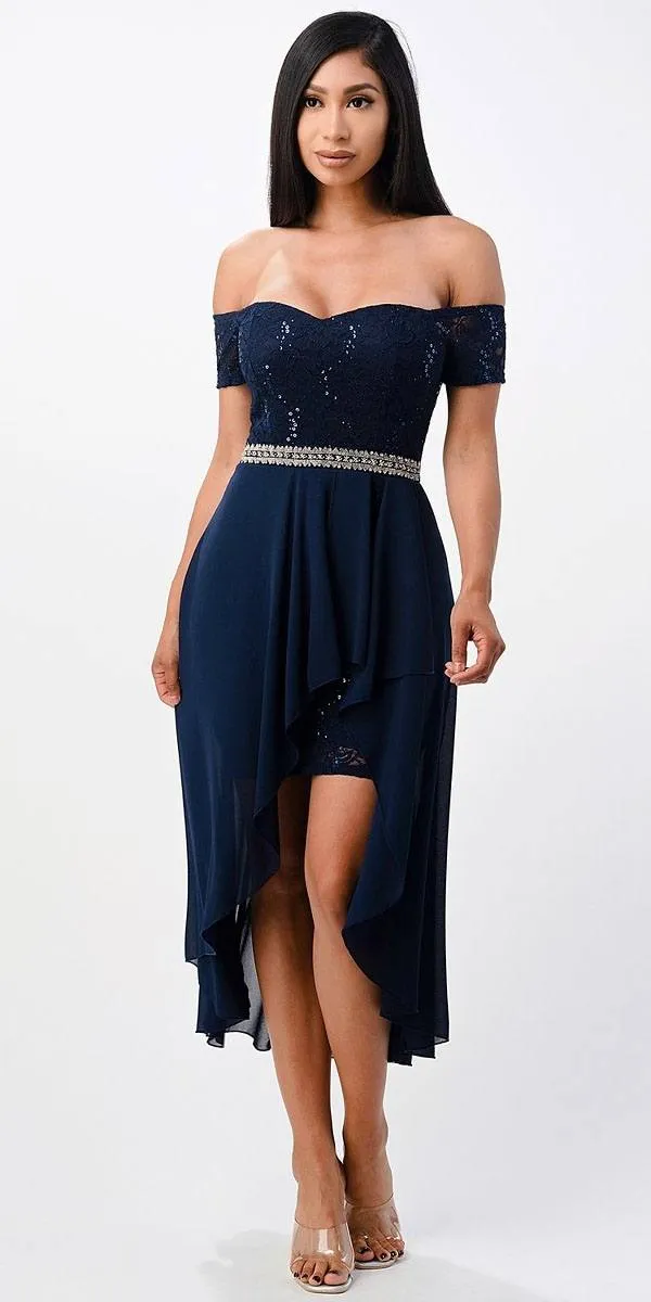La Scala 25503 Embellished Waist High Low Cocktail Dress