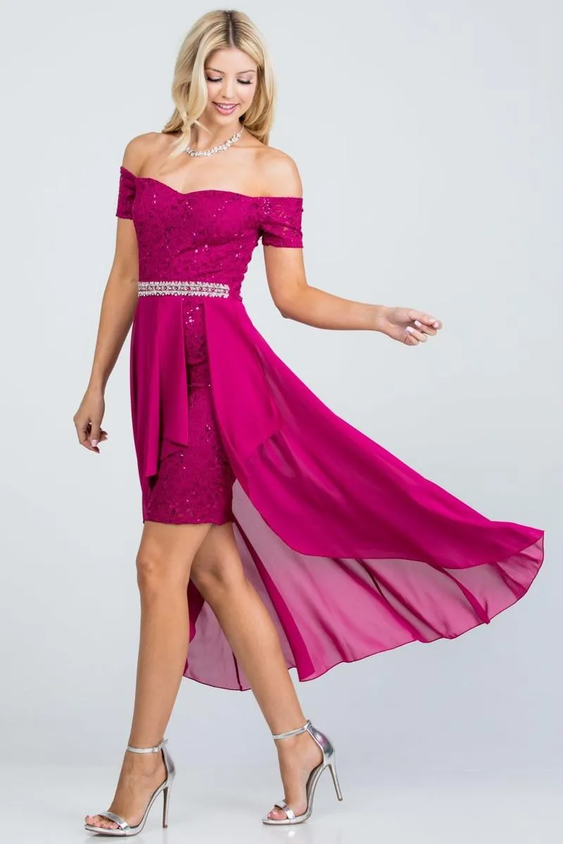 La Scala 25503 Embellished Waist High Low Cocktail Dress