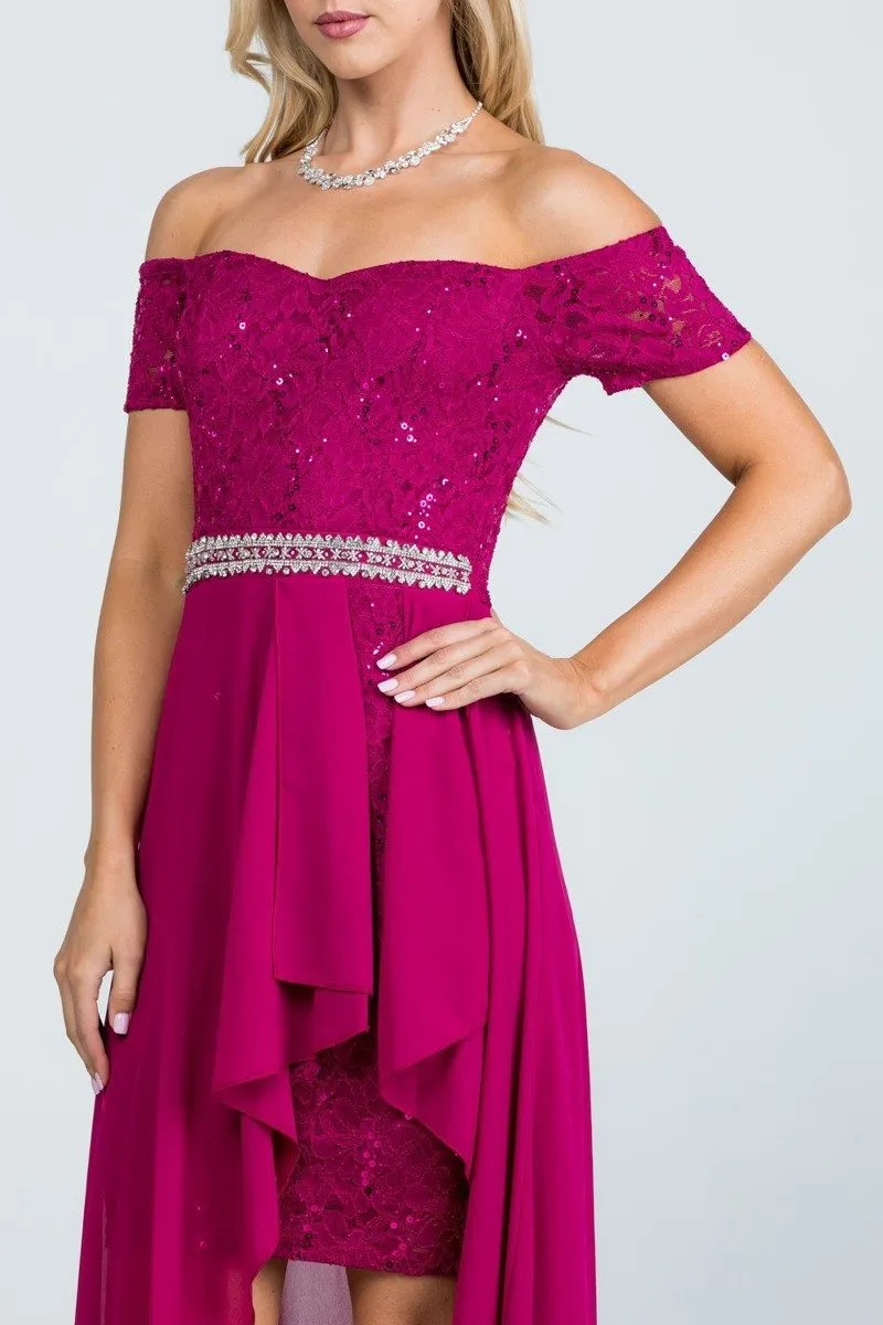 La Scala 25503 Embellished Waist High Low Cocktail Dress