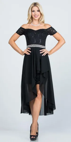 La Scala 25503 Embellished Waist High Low Cocktail Dress