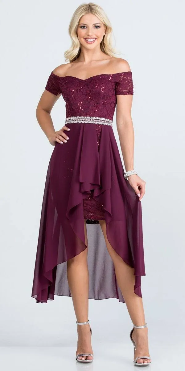 La Scala 25503 Embellished Waist High Low Cocktail Dress