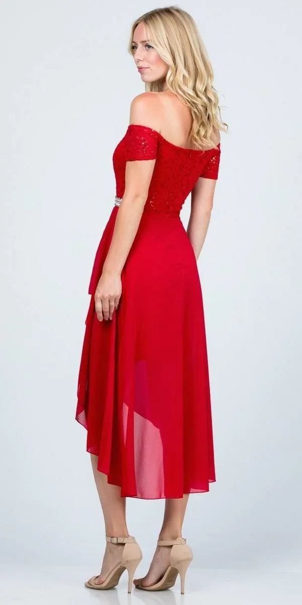 La Scala 25503 Embellished Waist High Low Cocktail Dress