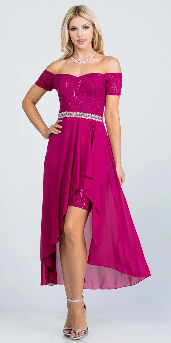 La Scala 25503 Embellished Waist High Low Cocktail Dress