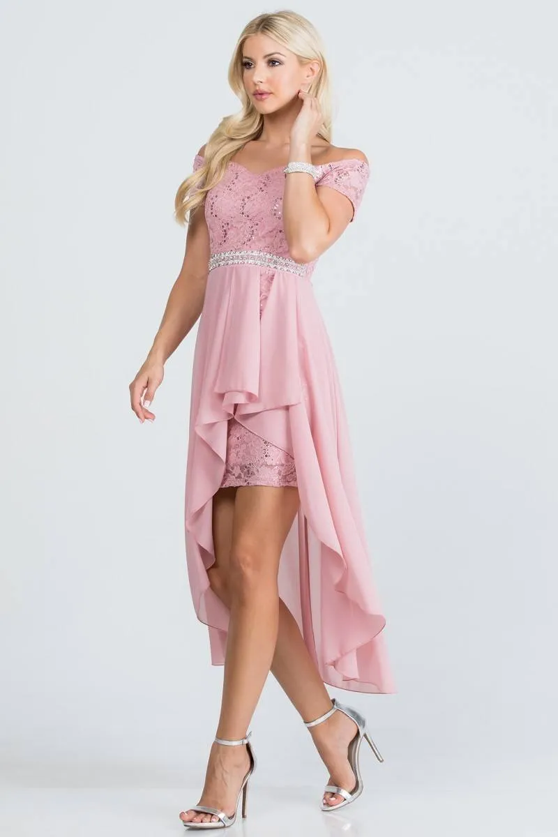 La Scala 25503 Embellished Waist High Low Cocktail Dress